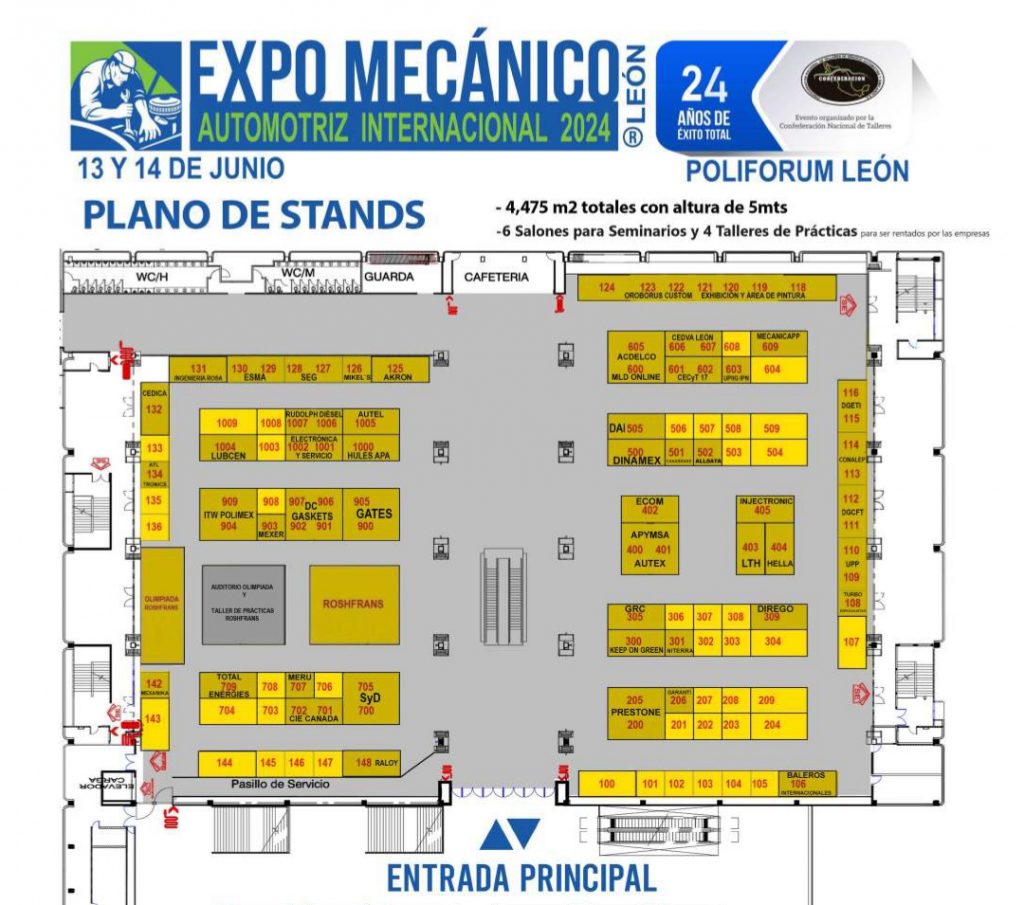 Plano de stands Expo Mecánico Automotriz Internacional León 2024